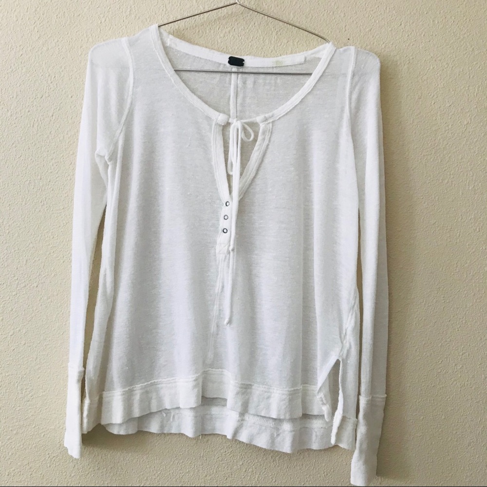 Free People Semi Sheer Long Sleeve Casual White Size XS